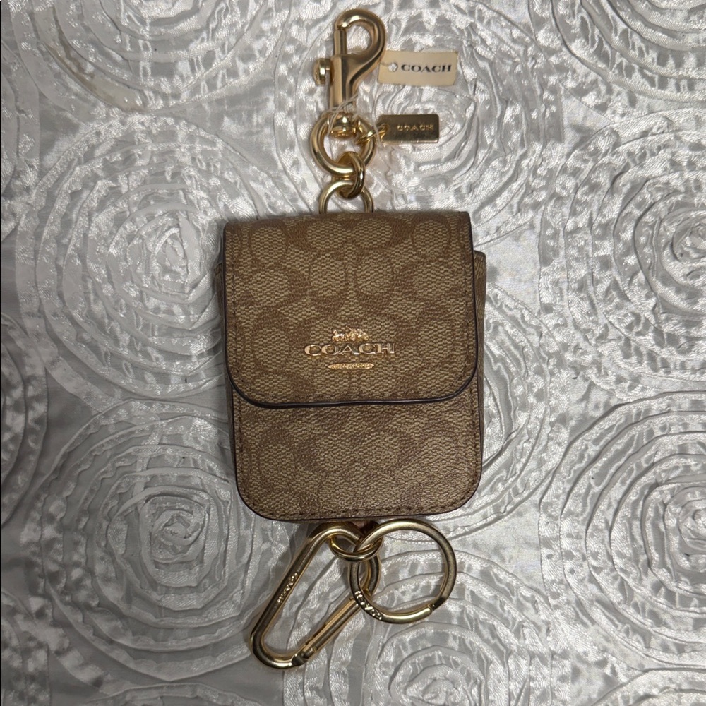 Coach Multi Attachments Case Bag Charm Leather With Gold-Tone Hardware (AirPods)